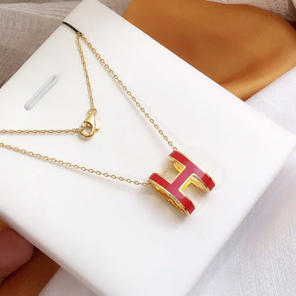 [Regal Jewels]HM CLIC RED ENAMEL GOLD NECKLACE