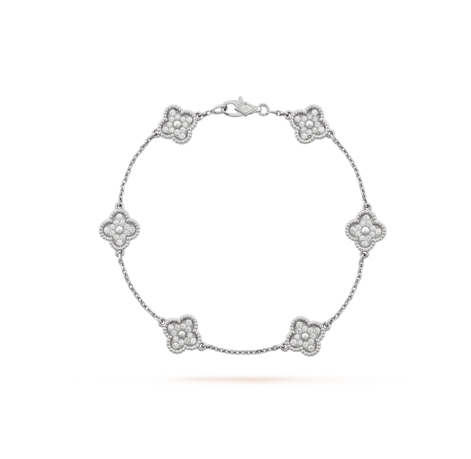 [Regal Jewels]CLOVER 6 MOTIF SILVER DIAMOND BRACELET