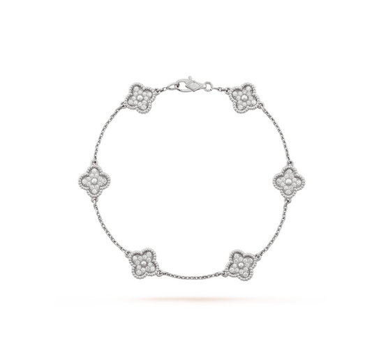 [Regal Jewels]CLOVER 6 MOTIF SILVER DIAMOND BRACELET
