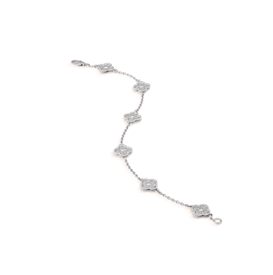 [Regal Jewels]CLOVER 6 MOTIF SILVER DIAMOND BRACELET