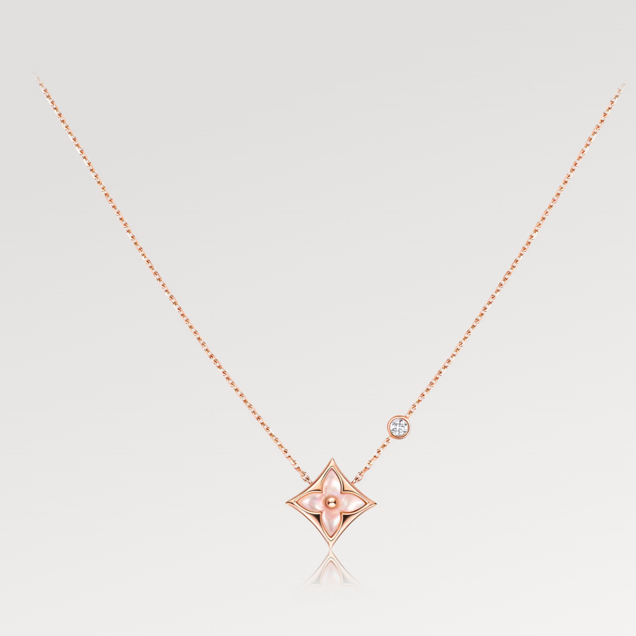 [Regal Jewels]STAR PINK MOP 1 DIAMOND PINK GOLD NECKLACE