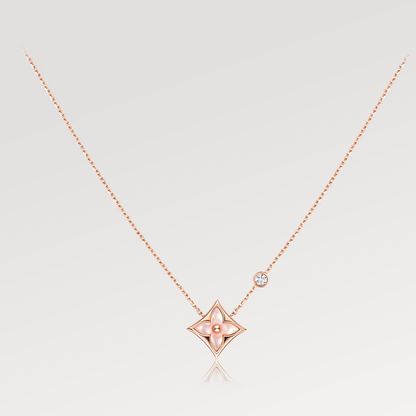 [Regal Jewels]STAR PINK MOP 1 DIAMOND PINK GOLD NECKLACE
