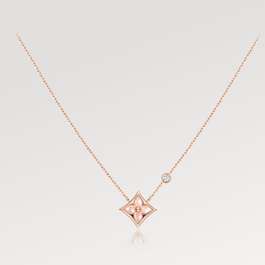 [Regal Jewels]STAR PINK MOP 1 DIAMOND PINK GOLD NECKLACE