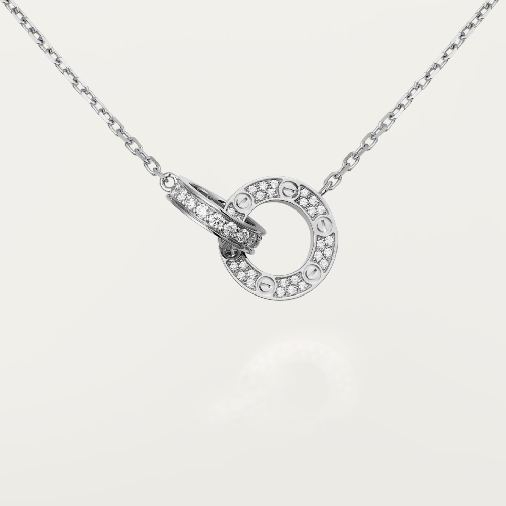[Regal Jewels]LOVE 7.6MM NECKLACE ROSE GOLD AND SILVER  FULL DIAMOND