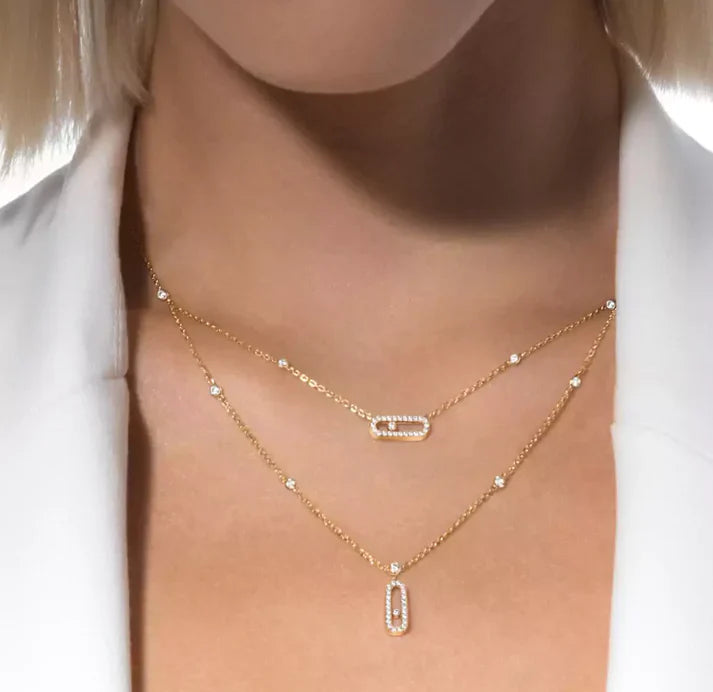 [Regal Jewels] MS Double-Circle Full-Diamond Necklace