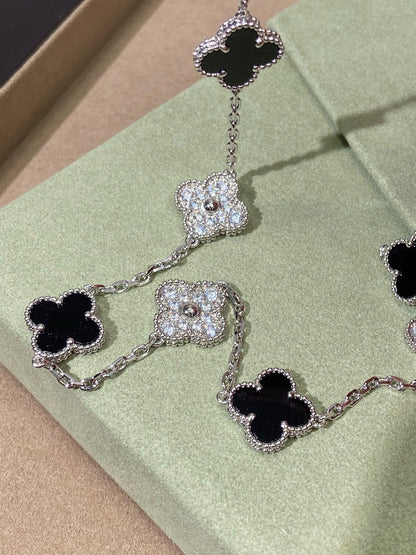 [Regal Jewels]Four-Leaf Clover Ten Elements Panda Diamond Silver Necklace