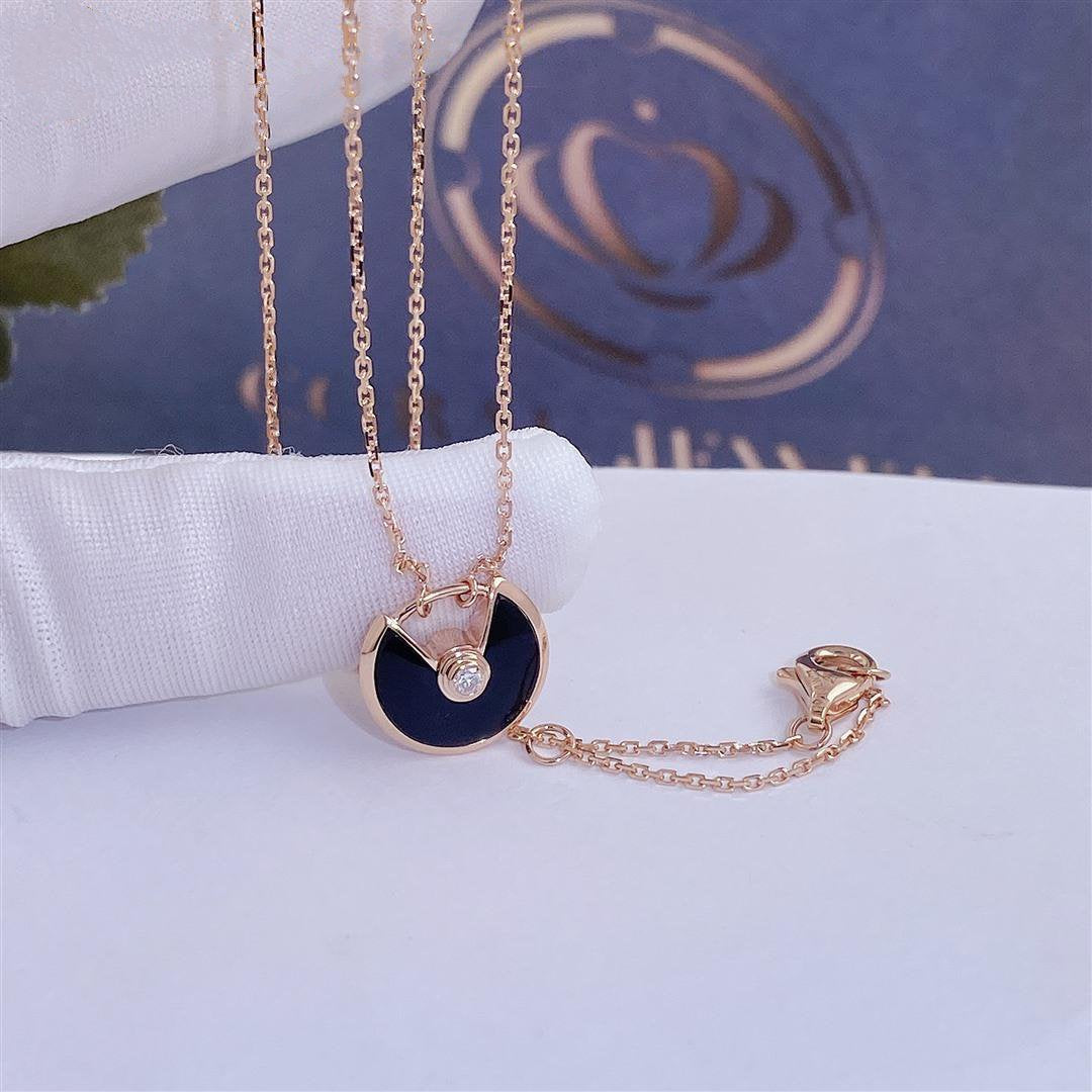 [Regal Jewels]AMULETTE ROSE GOLD ONYX NECKLACE
