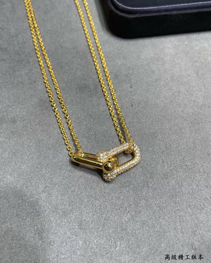[Regal Jewels]T House Diamond-Set Double Chain Link Pendant Necklace