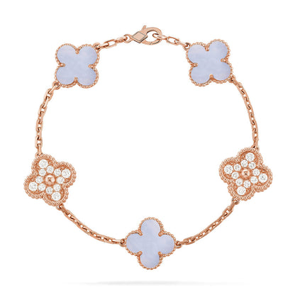 [Regal Jewels] CLOVER 5 MOTIF PURPLE CHALCEDONY BRACELET COLLECTION