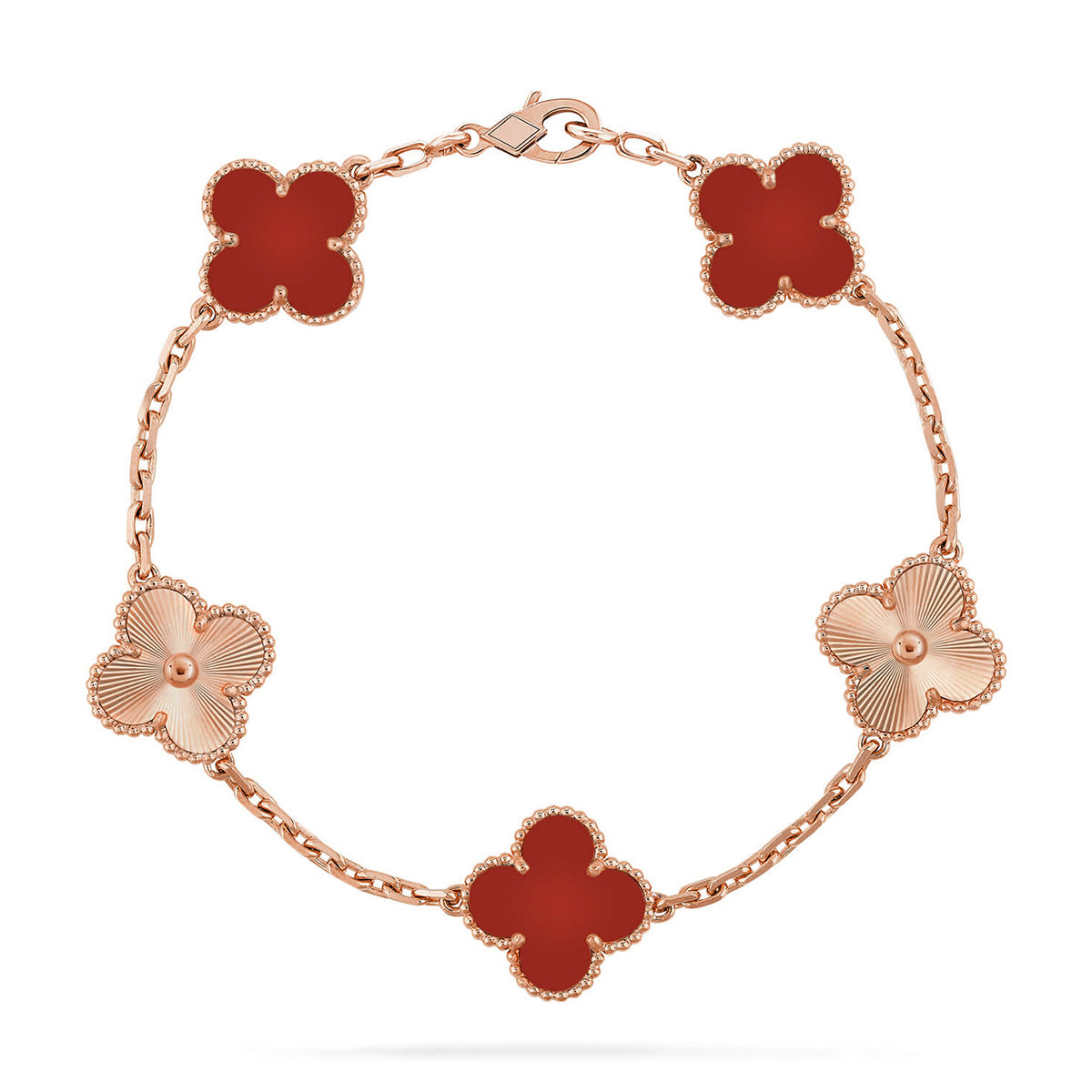 [Regal Jewels] CLOVER 5 MOTIF RED CORNELIAN BRACELET COLLECTION