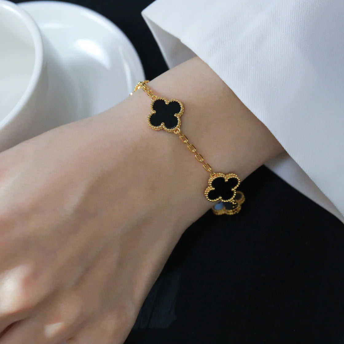 [Regal Jewels]CLOVER  5 MOTIFS BLACK ONYX BRACELET