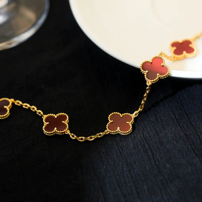 [Regal Jewels]CLOVER 5 MOTIFS RED AGATE  BRACELET