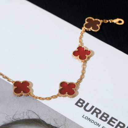 [Regal Jewels]CLOVER 5 MOTIFS RED AGATE  BRACELET