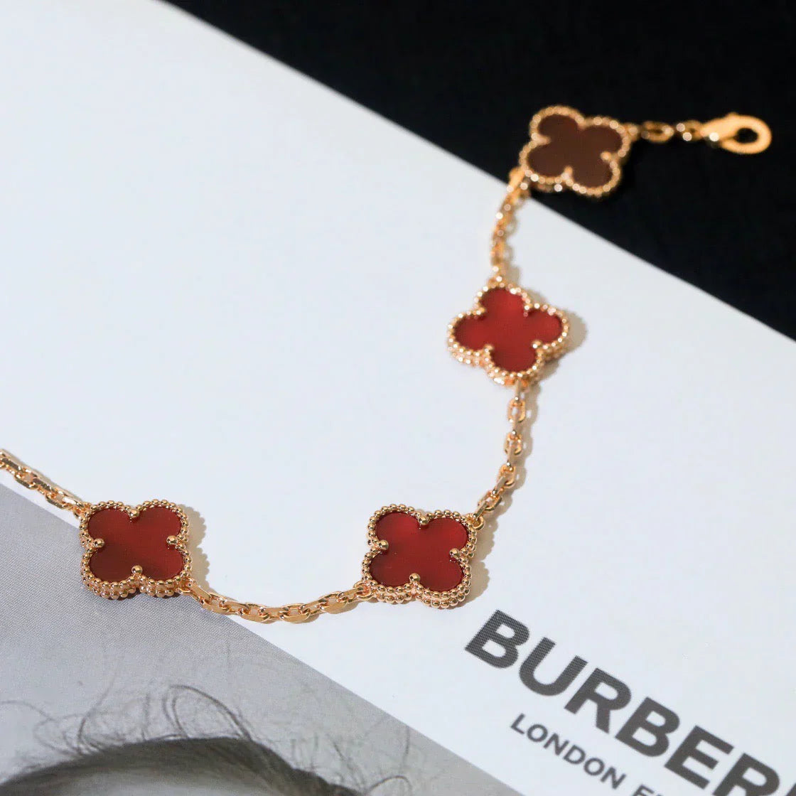 [Regal Jewels] CLOVER 5 MOTIF RED CORNELIAN BRACELET COLLECTION