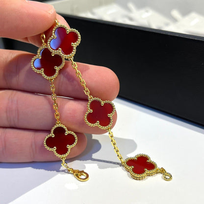 [Regal Jewels]CLOVER 5 MOTIFS RED AGATE  BRACELET