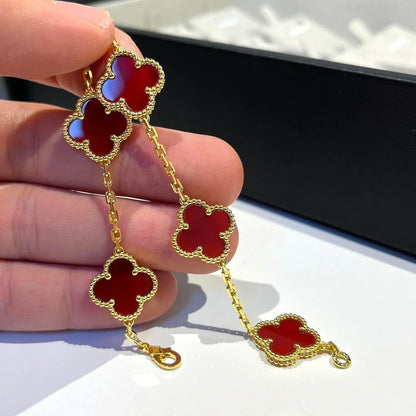 [Regal Jewels] CLOVER 5 MOTIF RED CORNELIAN BRACELET COLLECTION