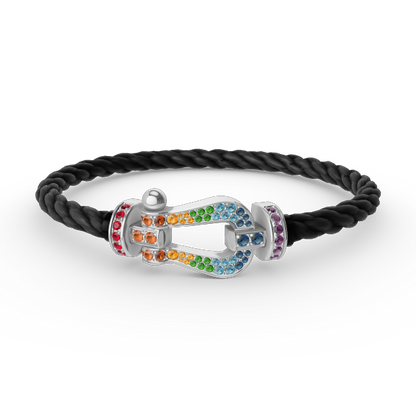 [Regal Jewels]FORC LARGE HORSESHOE  COLORED DIAMOND BRACELET SILVER
