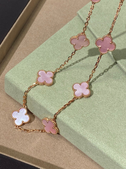 [Regal Jewels]Pink Necklace with Ten Clover Designs
