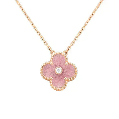 [Regal Jewels]CLOVER 15MM DIAMOND RHODONITE NECKLACE