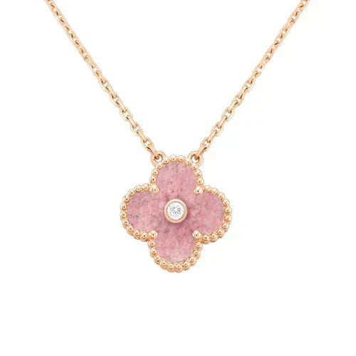 [Regal Jewels]CLOVER 15MM DIAMOND RHODONITE NECKLACE