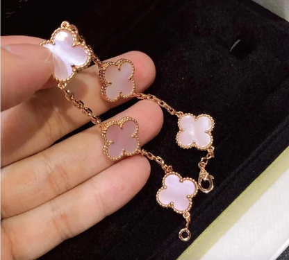 [Regal Jewels]CLOVER 5 MOTIFS Pink  AGATE  BRACELET