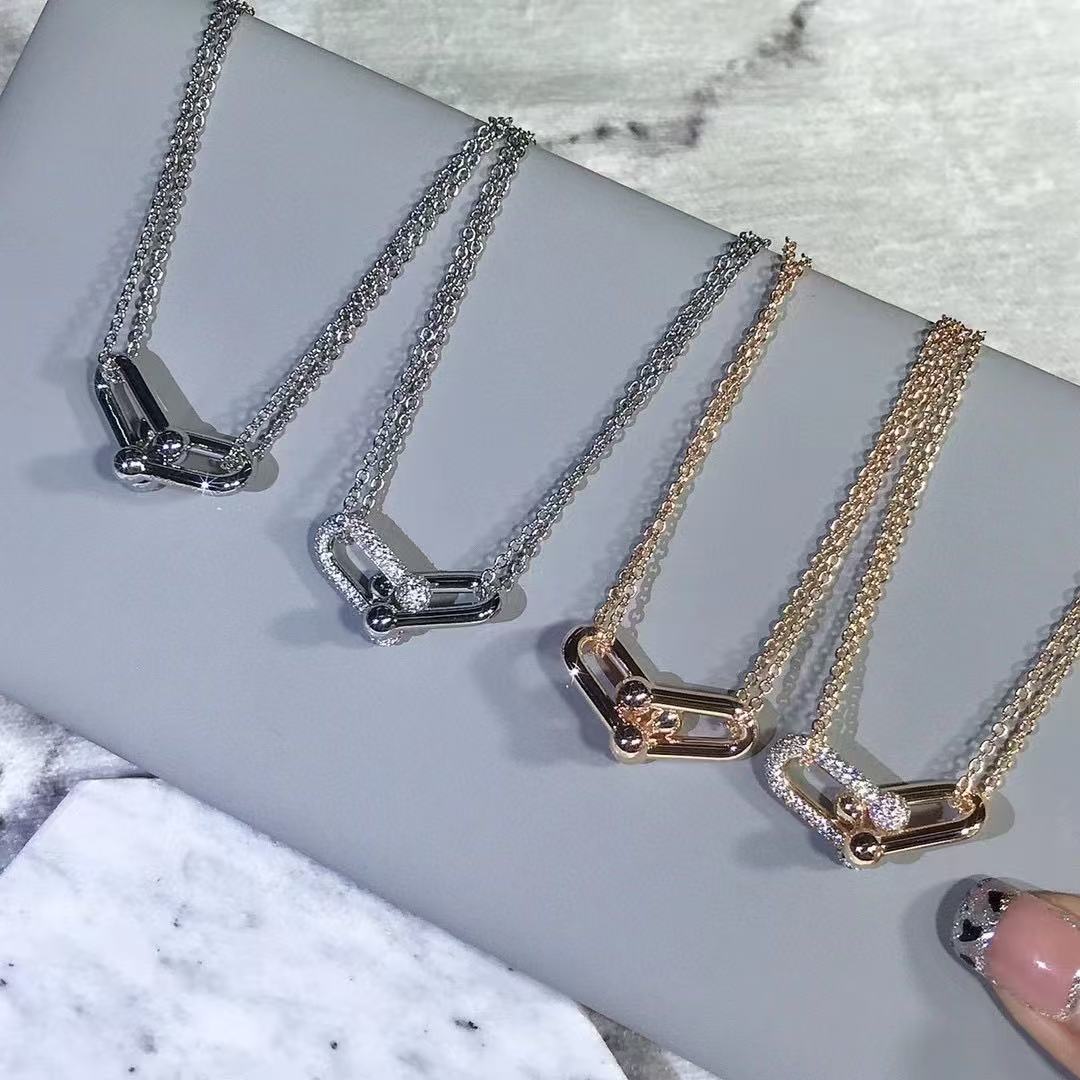 [Regal Jewels]T House Diamond-Set Double Chain Link Pendant Necklace
