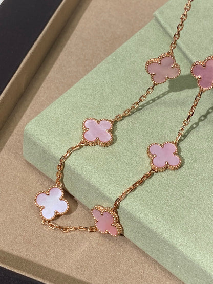 [Regal Jewels]Pink Necklace with Ten Clover Designs