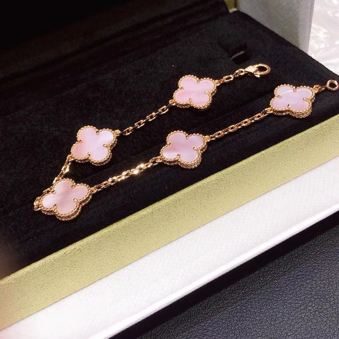 [Regal Jewels]CLOVER 5 MOTIFS Pink  AGATE  BRACELET