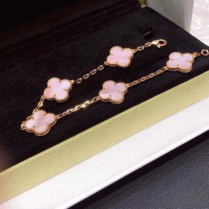[Regal Jewels]CLOVER 5 MOTIFS Pink  AGATE  BRACELET