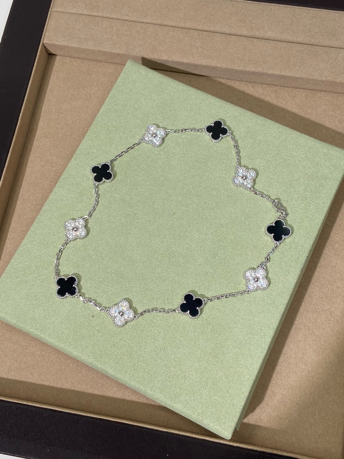[Regal Jewels]Four-Leaf Clover Ten Elements Panda Diamond Silver Necklace