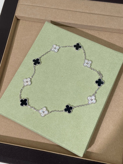 [Regal Jewels]Four-Leaf Clover Ten Elements Panda Diamond Silver Necklace