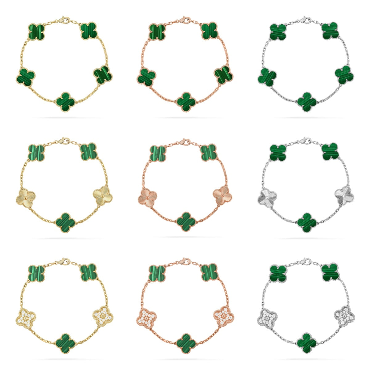 [Regal Jewels]CLOVER 5 MOTIF MALACHITE BRACELET COLLECTION