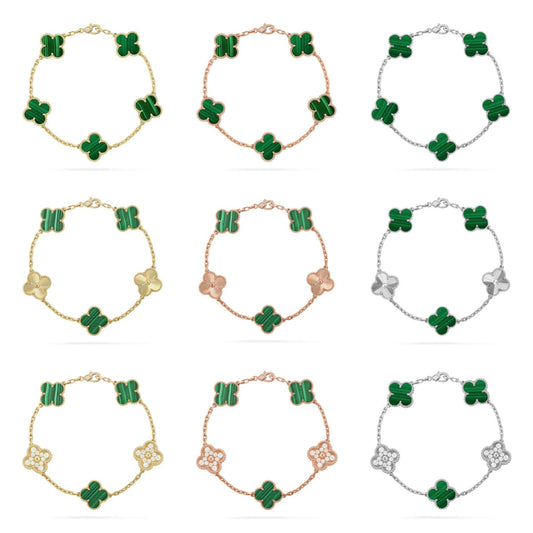 [Regal Jewels]CLOVER 5 MOTIF MALACHITE BRACELET COLLECTION