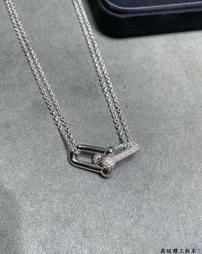 [Regal Jewels]T House Diamond-Set Double Chain Link Pendant Necklace