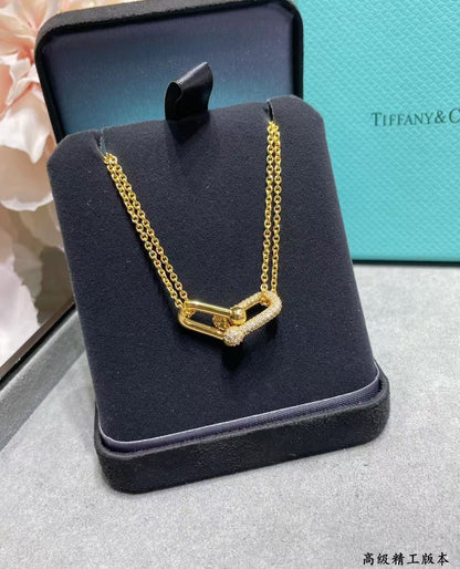 [Regal Jewels]T House Diamond-Set Double Chain Link Pendant Necklace