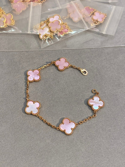 [Regal Jewels]CLOVER 5 MOTIFS Pink  AGATE  BRACELET