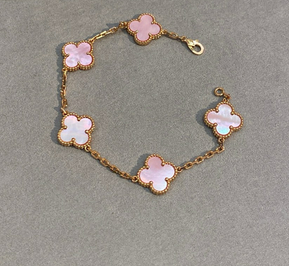 [Regal Jewels]CLOVER 5 MOTIFS Pink  AGATE  BRACELET