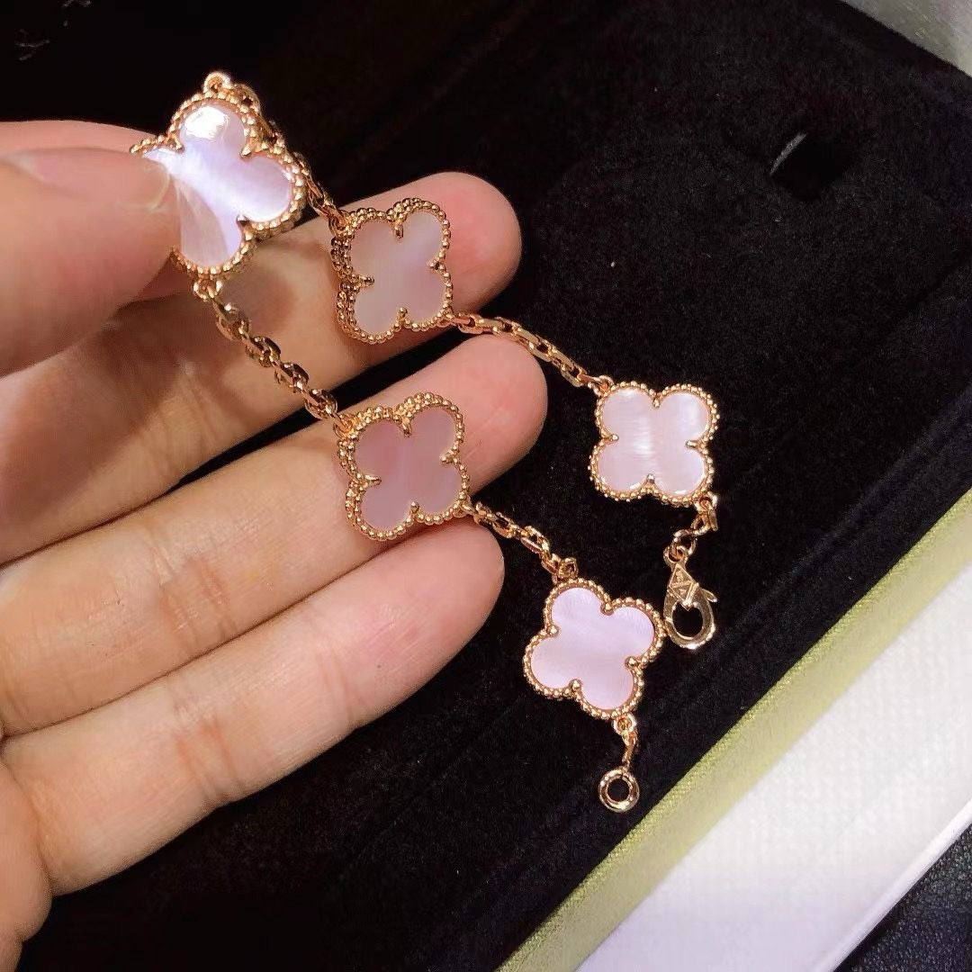 [Regal Jewels]CLOVER 5 MOTIFS Pink  AGATE  BRACELET