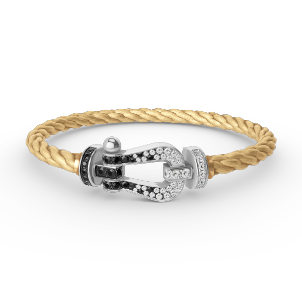 [Regal Jewels]FORCE LARGE HORSESHOE BLACK WHITE DIAMOND BRACELET SILVER