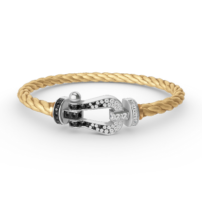 [Regal Jewels]FORCE LARGE HORSESHOE BLACK WHITE DIAMOND BRACELET SILVER
