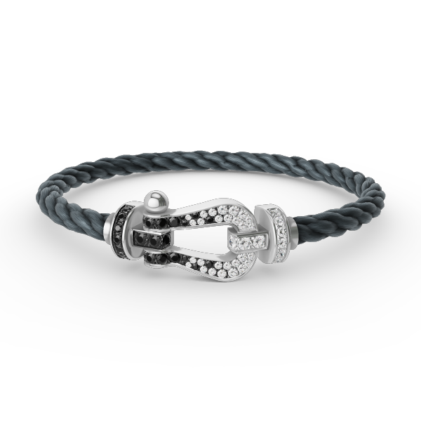 [Regal Jewels]FORCE LARGE HORSESHOE BLACK WHITE DIAMOND BRACELET SILVER
