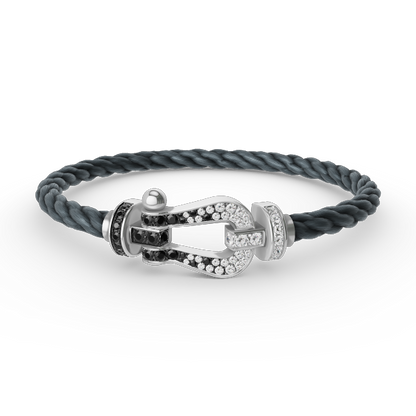 [Regal Jewels]FORCE LARGE HORSESHOE BLACK WHITE DIAMOND BRACELET SILVER