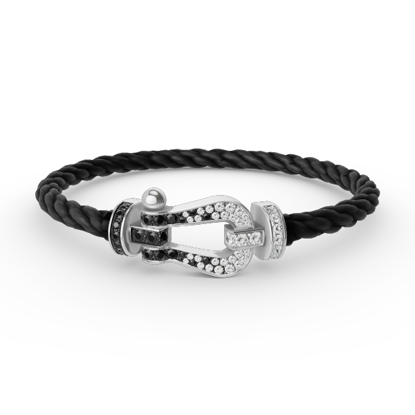[Regal Jewels]FORCE LARGE HORSESHOE BLACK WHITE DIAMOND BRACELET SILVER