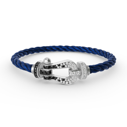 [Regal Jewels]FORCE LARGE HORSESHOE BLACK WHITE DIAMOND BRACELET SILVER