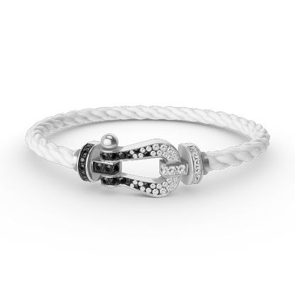 [Regal Jewels]FORCE LARGE HORSESHOE BLACK WHITE DIAMOND BRACELET SILVER