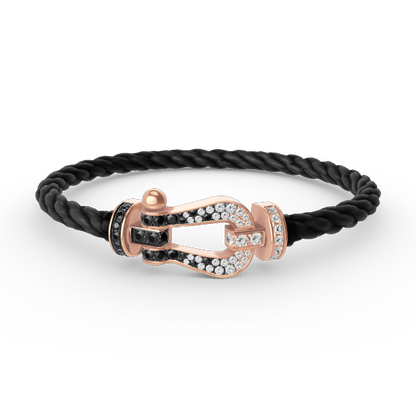 [Regal Jewels]FORCE LARGE HORSESHOE BLACK WHITE DIAMOND BRACELET ROSE GOLD