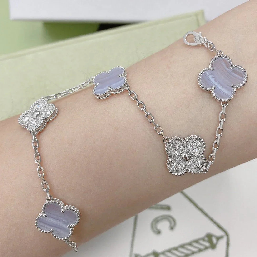 [Regal Jewels] CLOVER 5 MOTIF PURPLE CHALCEDONY BRACELET COLLECTION