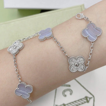 [Regal Jewels] CLOVER 5 MOTIF PURPLE CHALCEDONY BRACELET COLLECTION