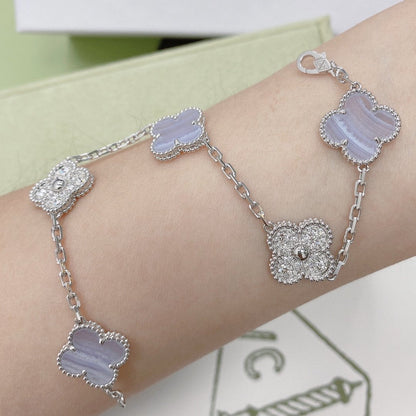 [Regal Jewels]CLOVER  5 MOTIF DIAMOND PURPLE CHALCEDONY BRACELET SILVER