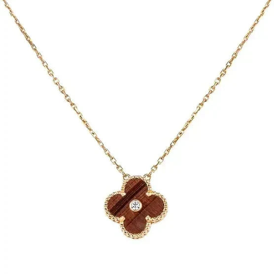 [Regal Jewels]CLOVER 15MM DIAMOND AND YELLOW TIGER'S EYE AGATE necklace